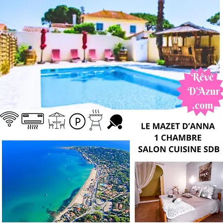 Holiday home Reve D'azur, Mazet En Bord De Mer, Parking, Piscine Partagee, Terrasse Bbq & Draps Inclus La Nartelle, 1 Salon, 1 Chambre, 1 Cuisine , 1 Sdb Sainte-Maxime